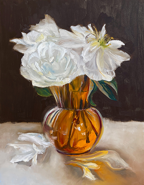 Lynne Harkes - White Peony in amber vase